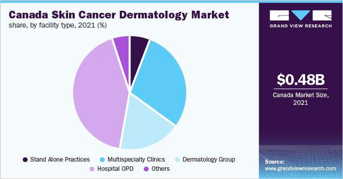 加拿大皮肤癌皮肤科市场份额，按设施类型分列，2021年(%)