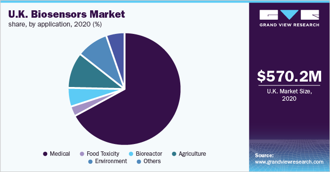 英国生物传感器市场份额，按应用程序，2020年(%)