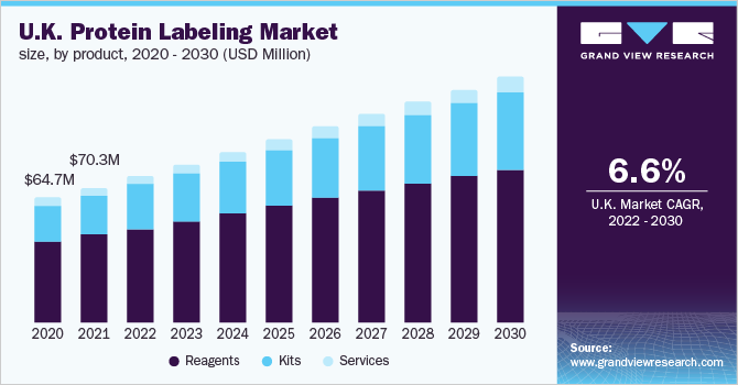 英国蛋白质标签市场规模,产品,2020 - 2030(百万美元)